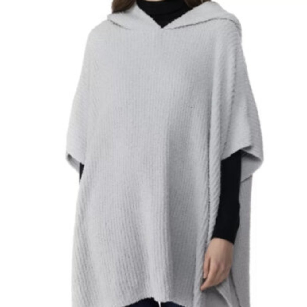 Charter Club Hooded Knit Poncho Grey One Size  New